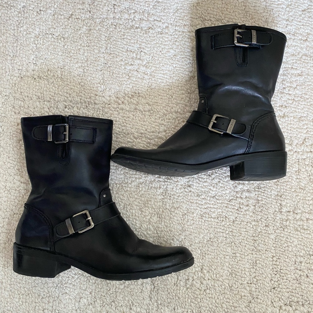 Black Leather Moto Style Ankle Boots